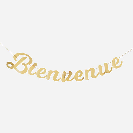 Guirlande bienvenue dorée idéale pour une fête de naissance