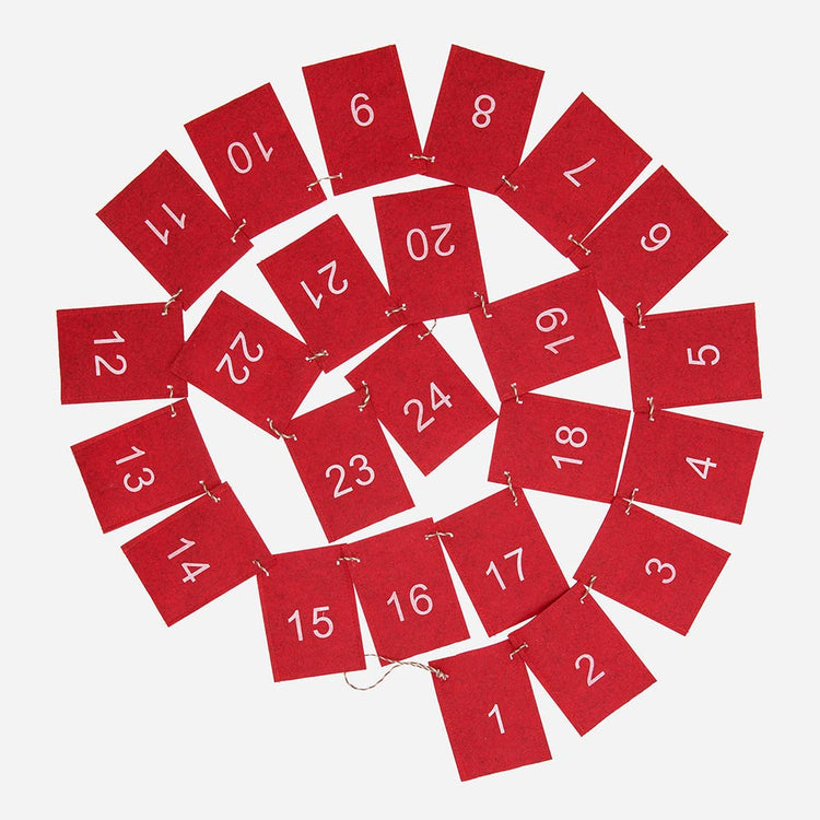 Guirlande en feutrine rouge pour calendrier de l'avent réutilisable