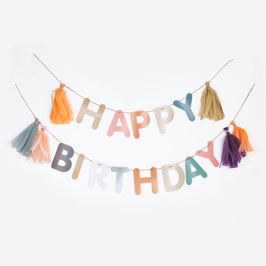 Guirlande happy birthday couleurs d'automne papier et pompons