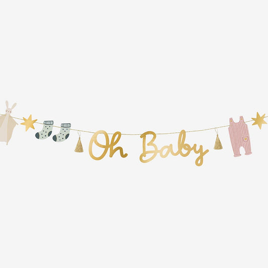 Guirlande en papier oh baby pour decoration baby shower élégante