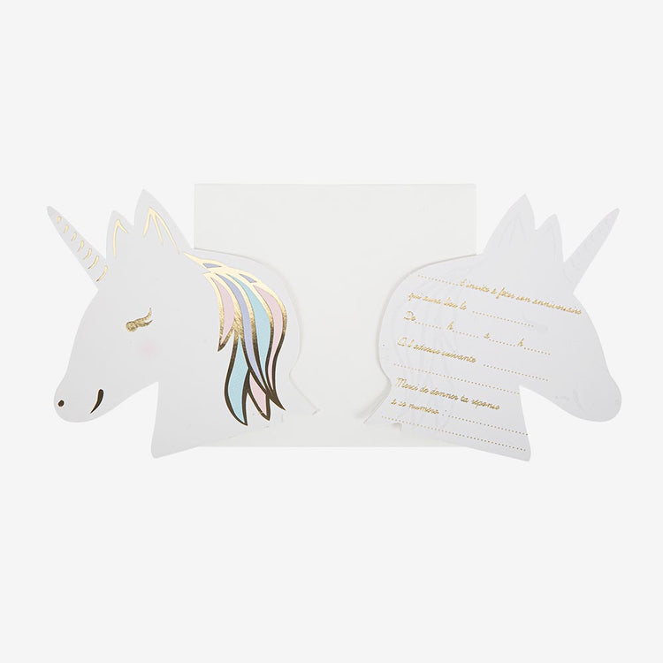 8 cartes d'invitation pour anniversaire licorne avec texte en français