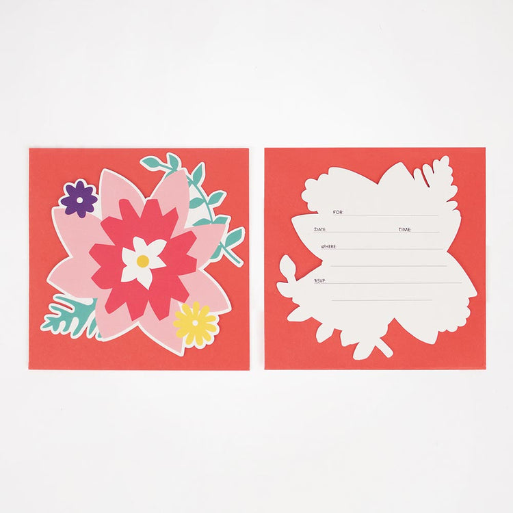 Cartons d'invitation fleur à personnaliser pour anniversaires fille.