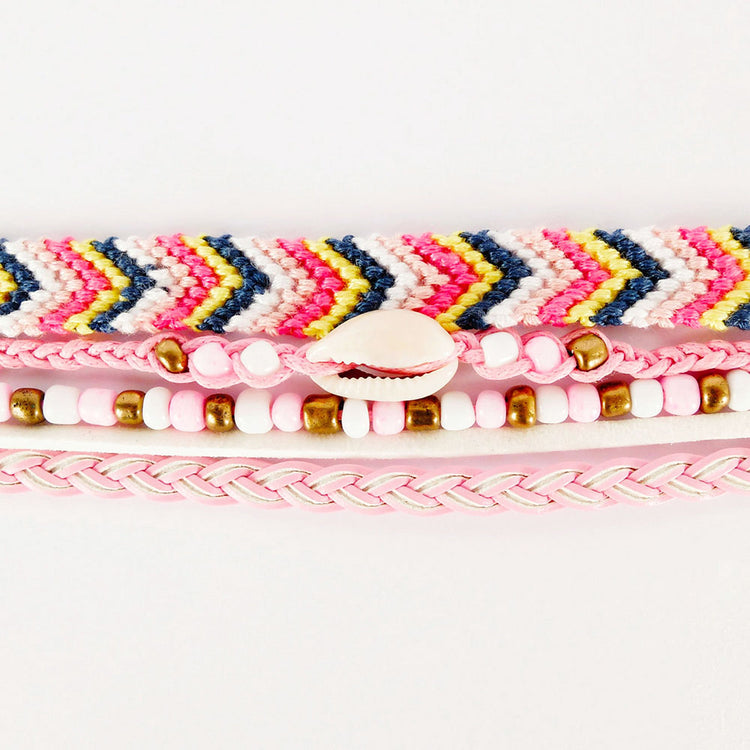 Activité loisirs créatifs fille kit DIY bracelets brésiliens rose 