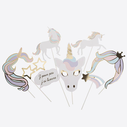 Accessoires photo licorne pastel pour anniversaire fille licorne