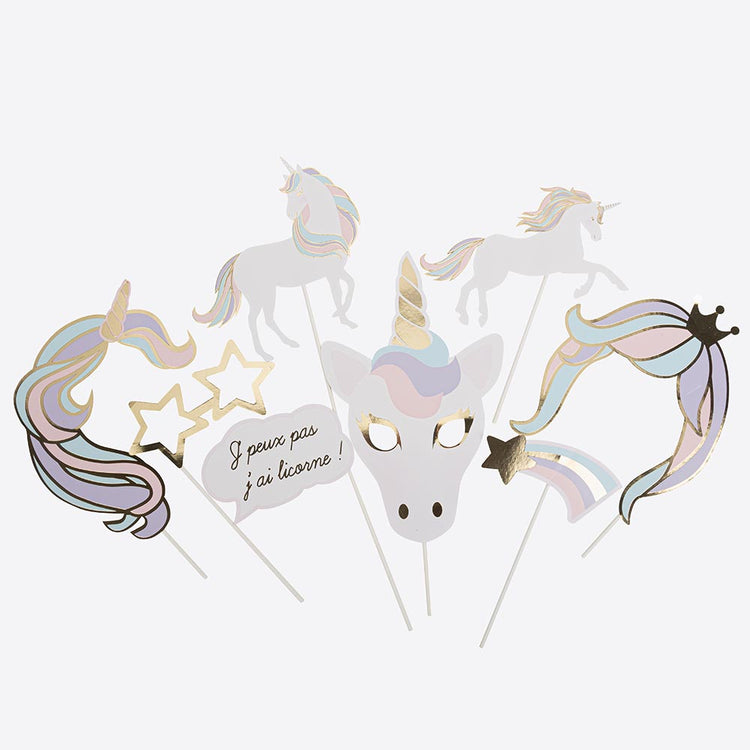 Accessoires photo licorne pastel pour anniversaire fille licorne