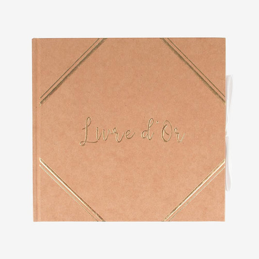 Livre d'or kraft et doré pour invités de mariage ou baby shower ou baptême