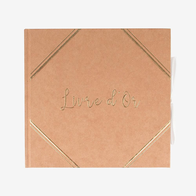 Livre d'or kraft et doré pour invités de mariage ou baby shower ou baptême