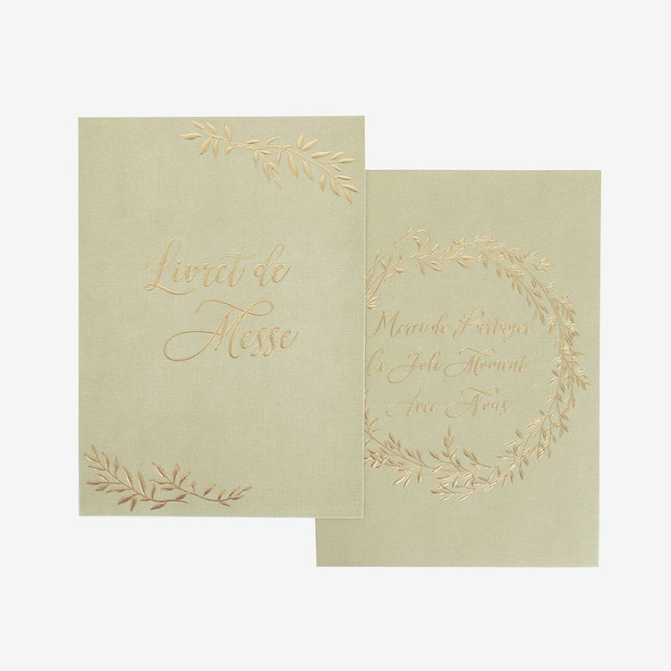10 livrets de messe brindille sauge et doré pour mariage boheme chic