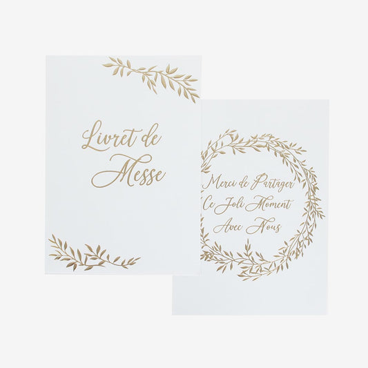 10 livrets de messe brins dorés pour decoration de mariage classique