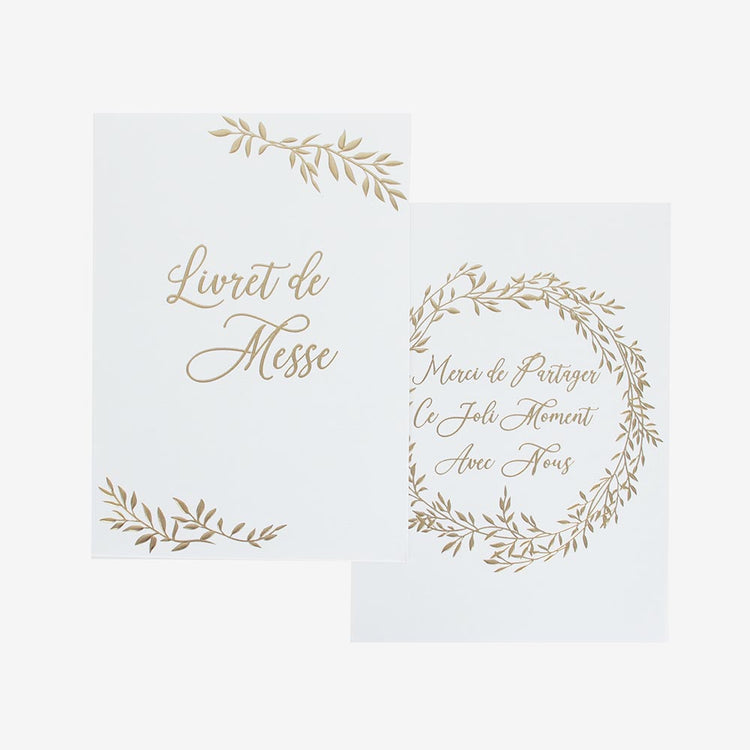 10 livrets de messe brins dorés pour decoration de mariage classique