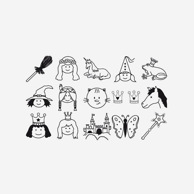 Tampons anniversaire thème monde magique chat animaux fées princesses