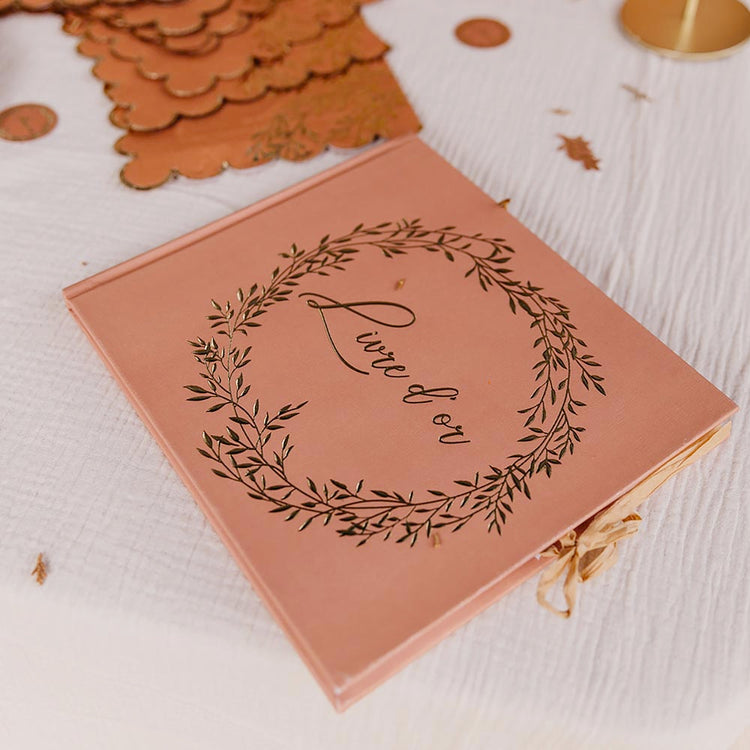 Idee voeux de mariage boheme : livre d'or terracotta et doré à remplir