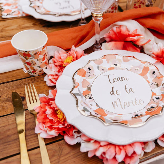 8 gobelets fleurs corail pour decoration de table anniversaire fleurs