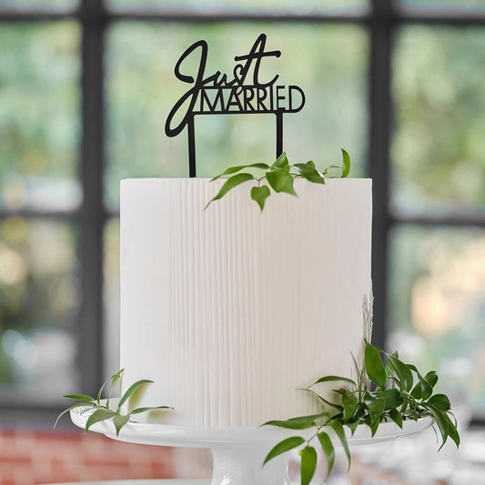 Cake topper just married noir pour decoration gateau mariage