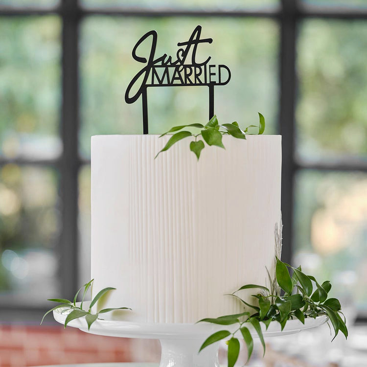 Cake topper just married noir pour decoration gateau mariage
