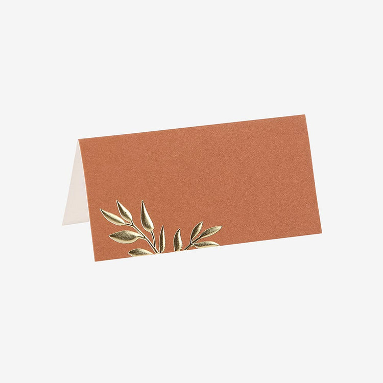 Marque place terracotta et doré pour decoration de table mariage