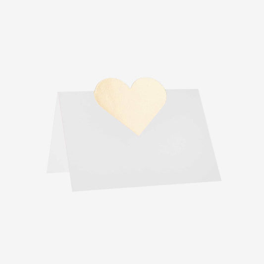 Marque place coeur blanc et or pour table de mariage ou baby shower