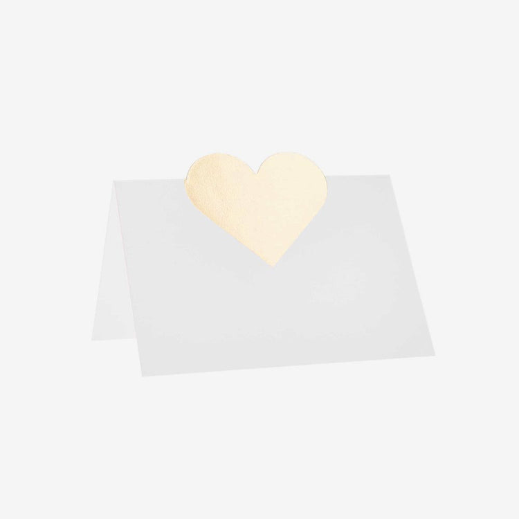 Marque place coeur blanc et or pour table de mariage ou baby shower