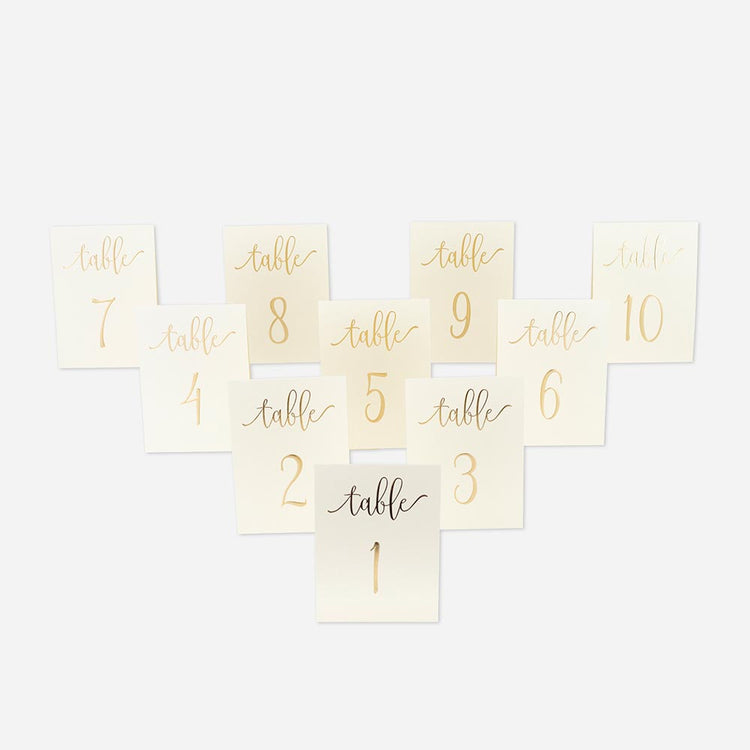 Marque tables ivoire et or pour tables de mariage chiffres 1 à 10