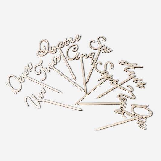 Marque tables en bois à piquer pour tables de mariage chiffres 1 à 10