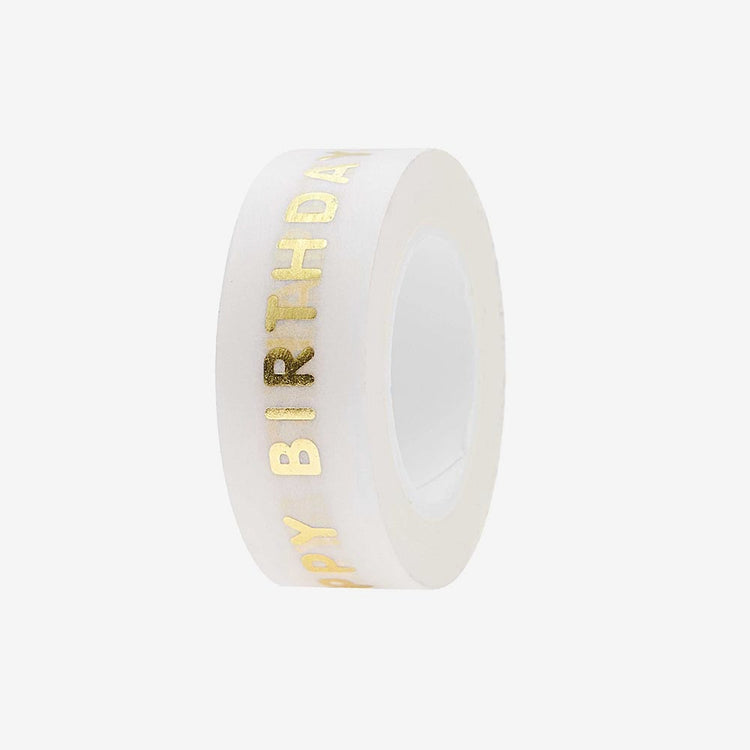 Masking tape happy birthday doré pour paquet cadeau d'anniversaire
