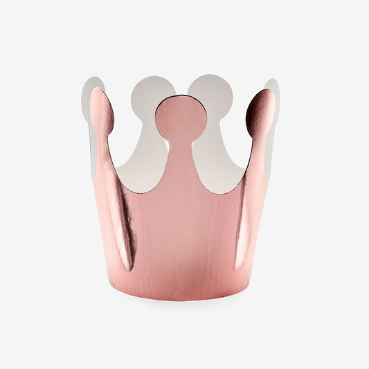 6 mini couronnes en papier rose doré pour un anniversaire princesse.