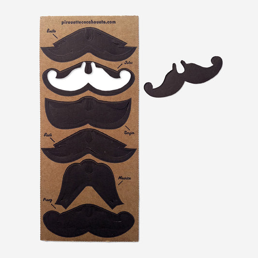 6 moustaches à clipper en carton pour accessoire déguisement 