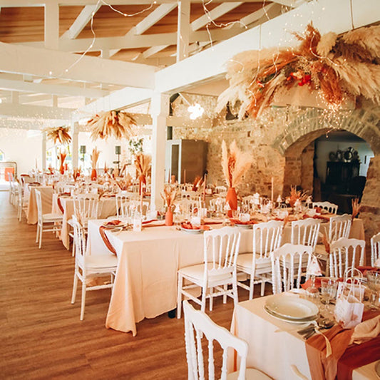 Idée déco de salle de mariage bohème ou mariage pastel