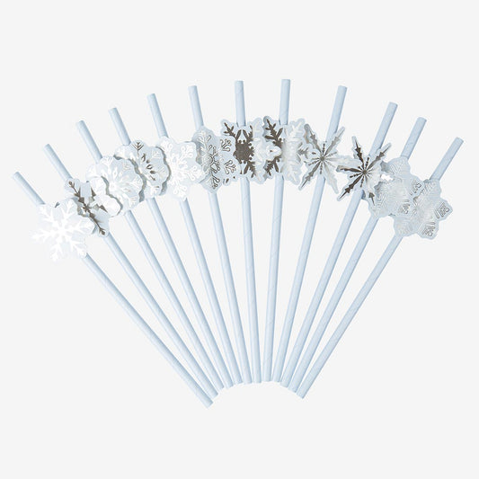 12 pailles papier flocon de neige pour anniversaire Reine des neiges