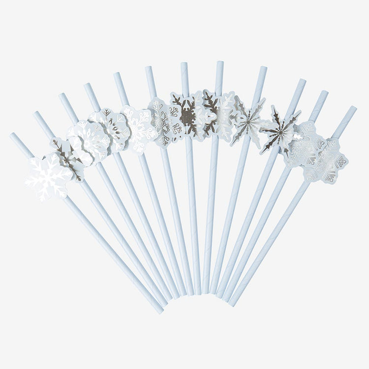 12 pailles papier flocon de neige pour anniversaire Reine des neiges