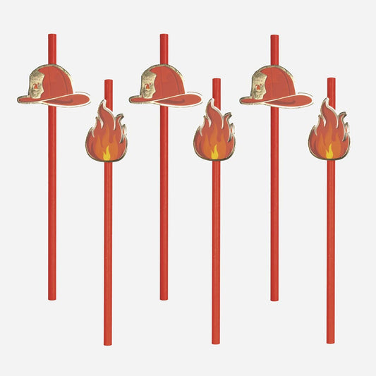 Deco anniversaire garcon : set de 10 pailles thème pompiers
