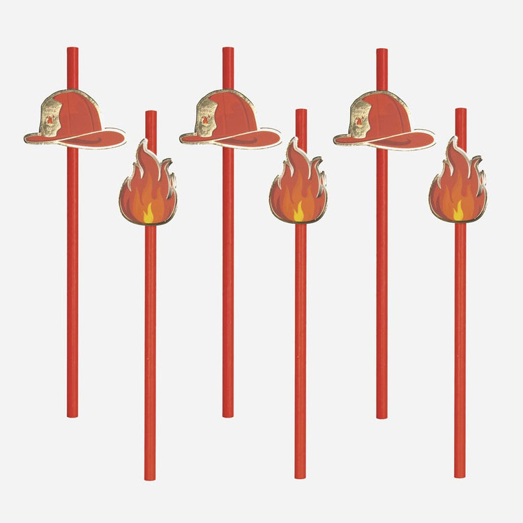 Deco anniversaire garcon : set de 10 pailles thème pompiers