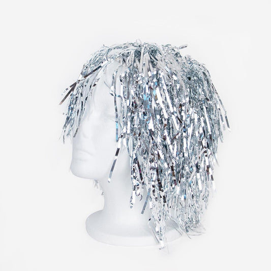 Perruque argenté métallique : accessoire de déguisement soirée, evjf, nouvel an