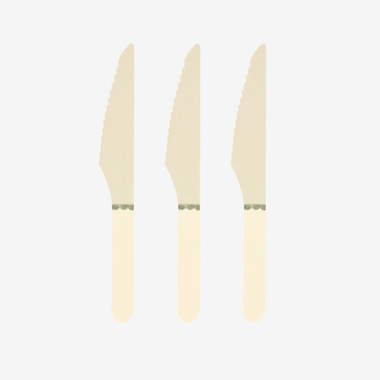 Vaisselle réutilisable : 8 petits couteaux en bois jaune pastel