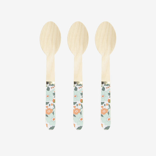 Vaisselle réutilisable : 8 petites cuilleres en bois motif liberty
