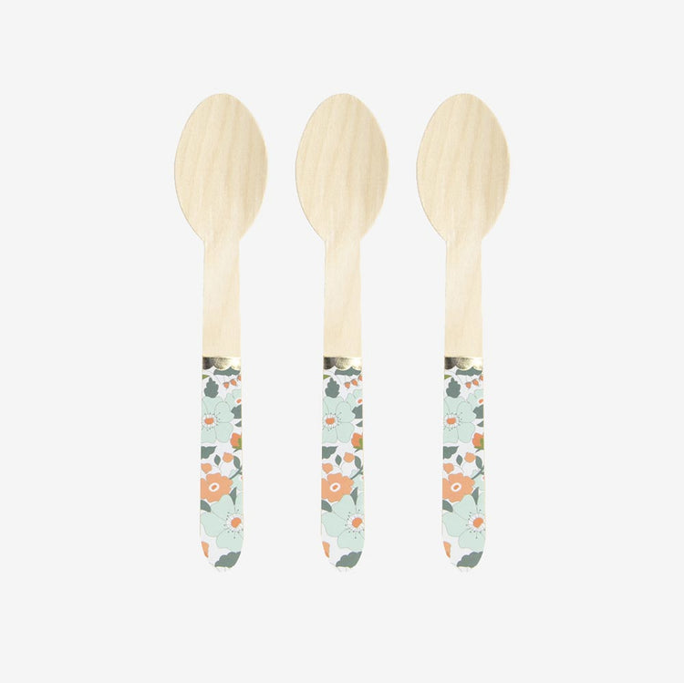 Vaisselle réutilisable : 8 petites cuilleres en bois motif liberty