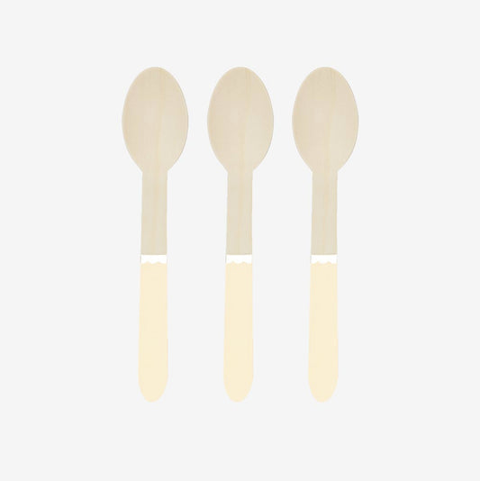 Vaisselle réutilisable : 8 petites cuilleres en bois jaune pastel