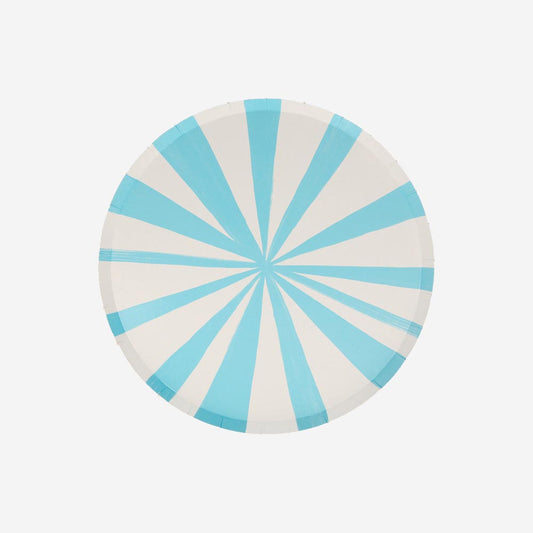 Assiettes rayures bleu ciel : déco pour table d'anniversaire cirque
