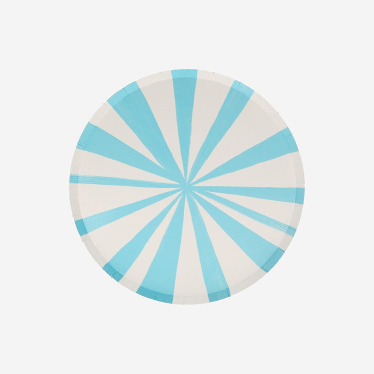 Assiettes rayures bleu ciel : déco pour table d'anniversaire cirque