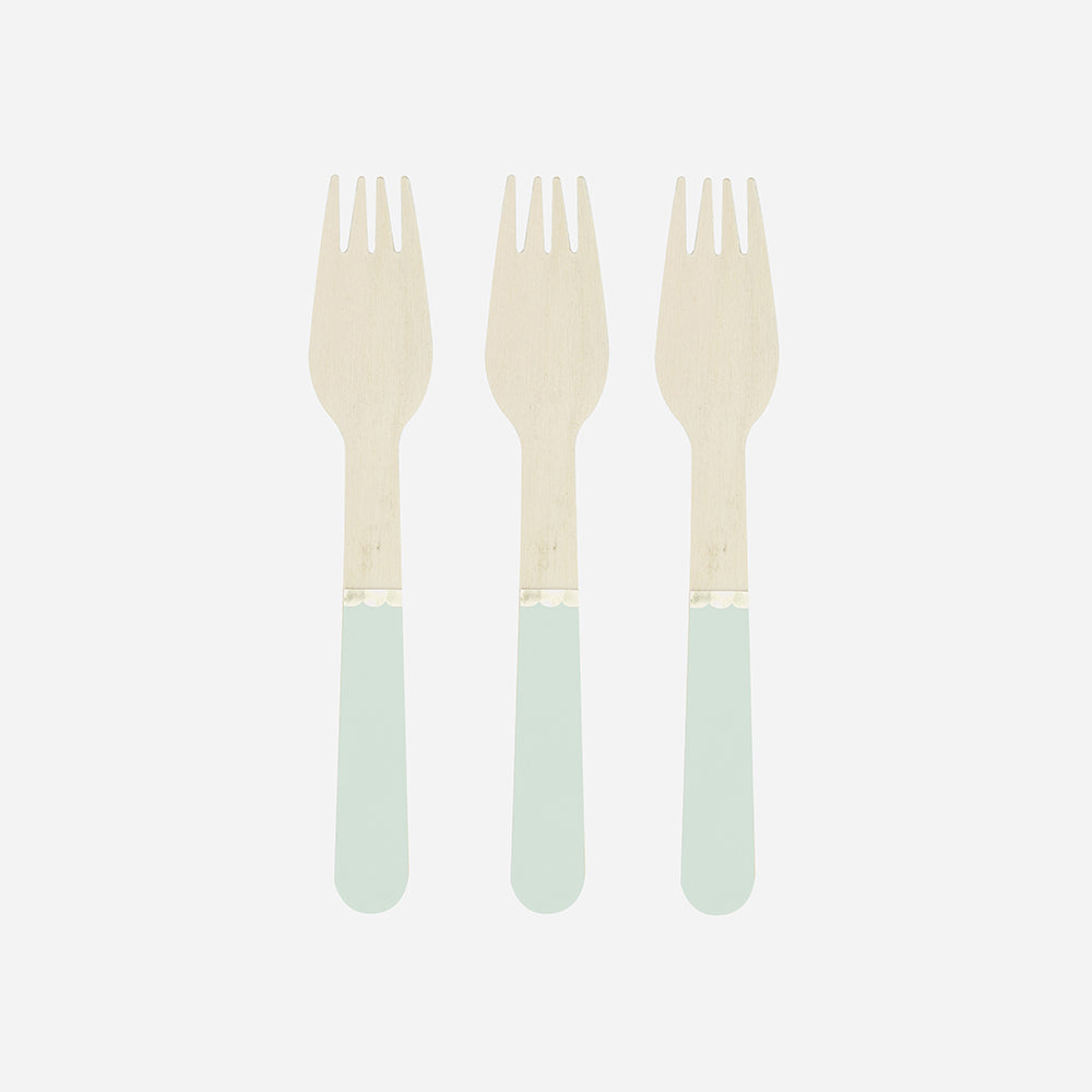 Vaisselle anniversaire - 8 petites fourchettes en bois vert pastel