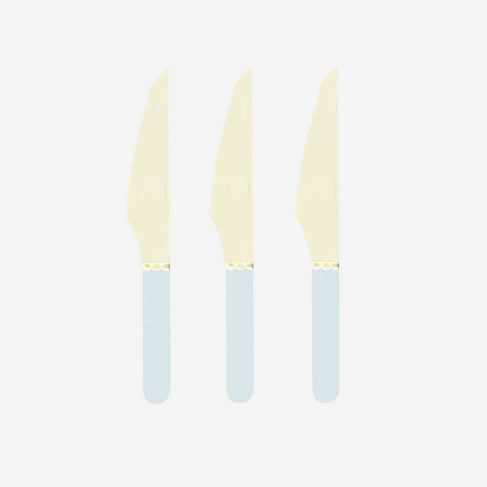 Vaisselle anniversaire - 8 petits couteaux en bois bleu clair - Couverts en  bois fête anniversaire, mariage, baby shower