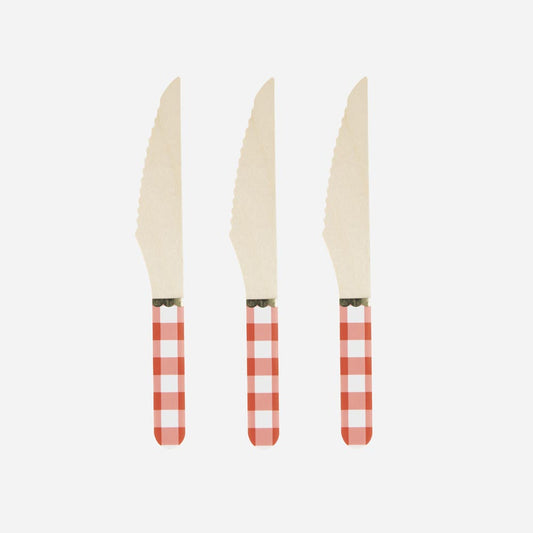Couteaux en bois motif vichy pour deco de table anniversaire