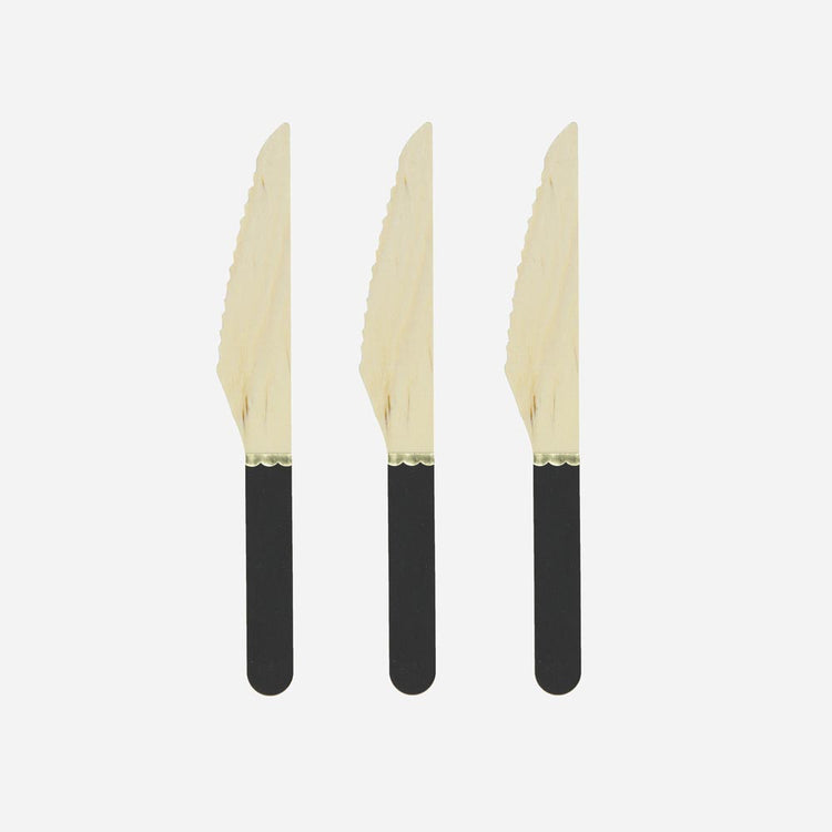 Kit de couteaux en bois noirs jetables pour deco anniversaire