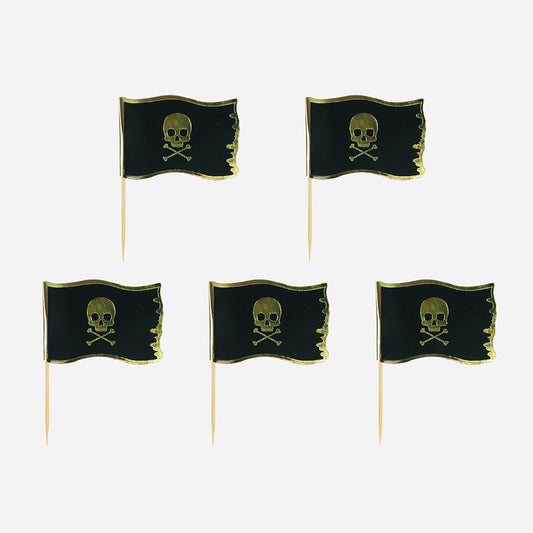 6 toppers de gâteau : 6 drapeau de pirates pour déco gâteau anniversaire