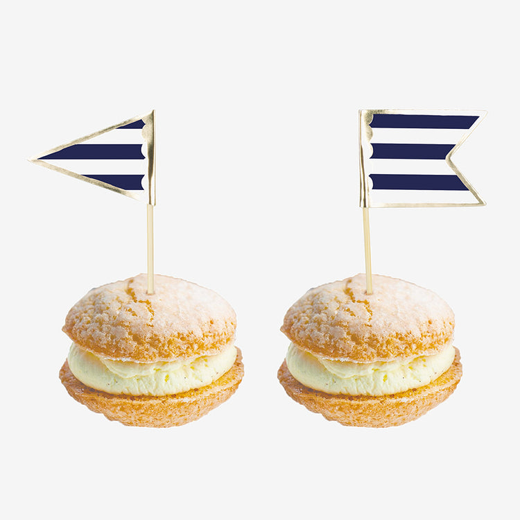 10 pics à cocktail marinière pour décorer des patisseries de mariage