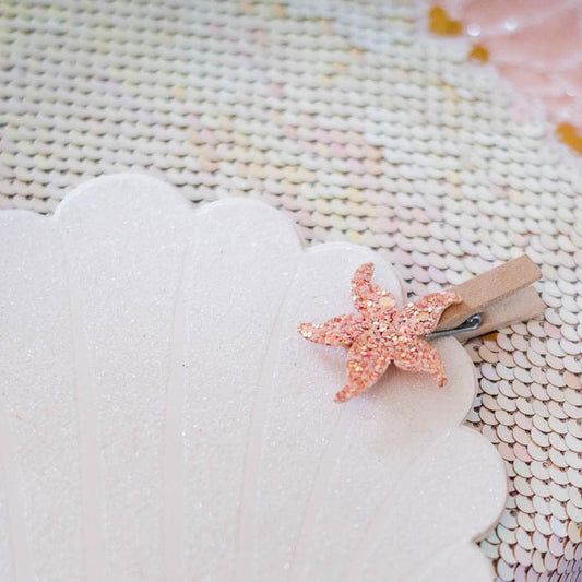 Décoration anniversaire sirène avec coquillage et pince à linge étoile de mer