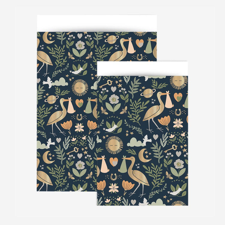 Pochette en papier cadeau baby shower cygogne