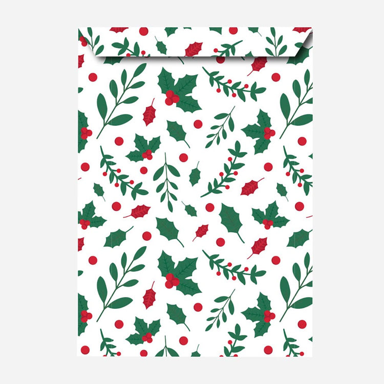 Idee emaballage cadeau de noel : pochette cadeau en papier houx