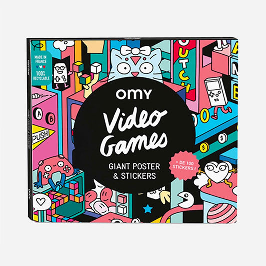 Poster géant OMY + stickers theme video game - fabriqué en France