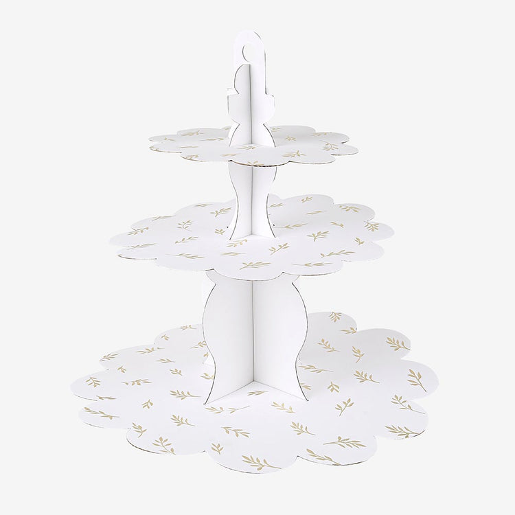 Accessoire decor gateau mariage : présentoir a gateaux blanc et doré